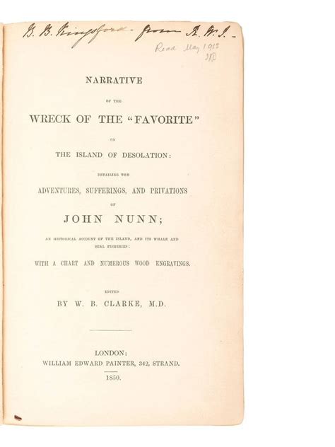 [shipwreck] -- [nunn, John]. Narrative Of The Wreck Of The "favorite ...