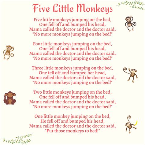 Five Little Monkeys Printable Lyrics, Origins, and Video