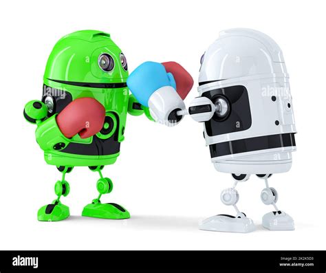 Toy robots fighting. Isolated. Contains clipping path Stock Photo - Alamy