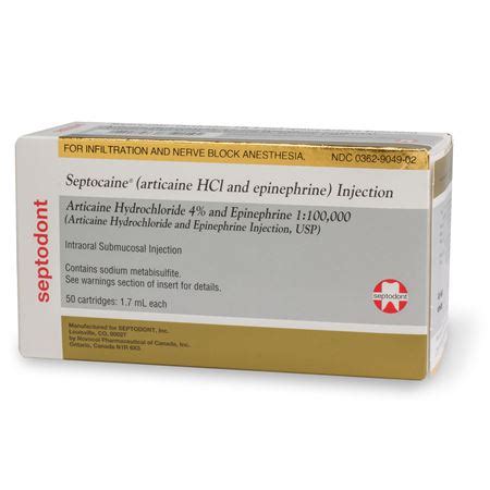 Septocaine with Epinephrine 1:100,000 1.7ml 50/Box | Practicon, Inc | Dental Products