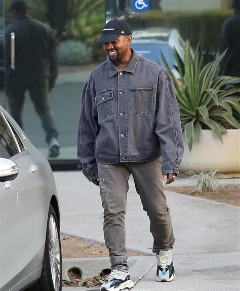 Kanye West in Balenciaga Denim Jacket x YEEZY Wave Runner 700 Grey Jeans Men, Grey Denim Jacket ...