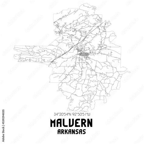 Malvern Arkansas. US street map with black and white lines. Stock Illustration | Adobe Stock