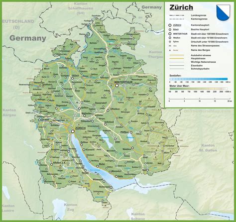 Canton of Zürich map with cities and towns - Ontheworldmap.com