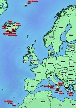 Maps of active volcanoes in Europe by World city maps | TPT