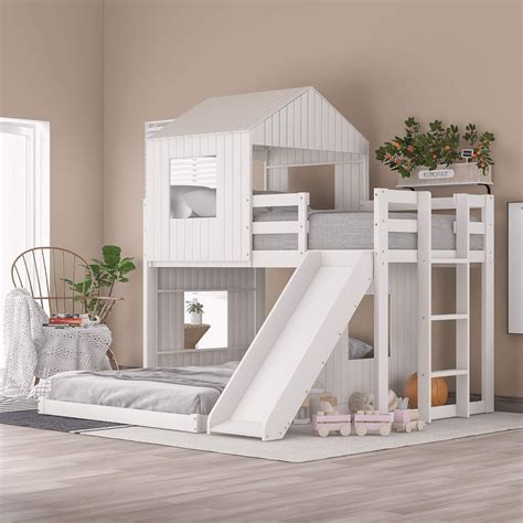 White Twin Loft Bed with Slide and Roof - Perfect Australia | Ubuy