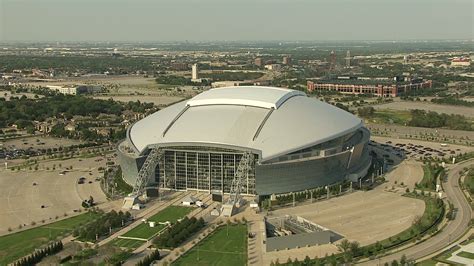 1080 stock footage aerial video AT&T Stadium, Rangers Ballpark, Six Flags Over Texas, Arlington ...