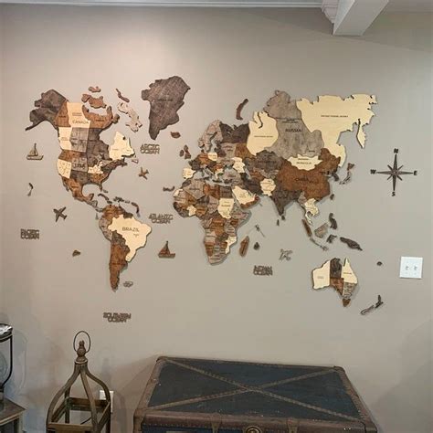 3D Wooden World Map by Enjoy The Wood 5th Anniversary Gift For Husband Family Gift Weltkarte ...