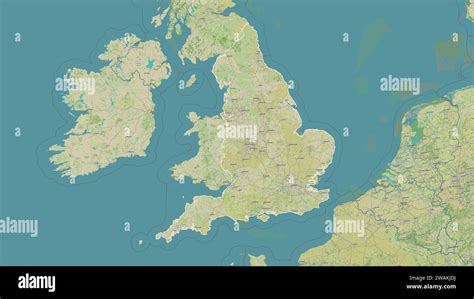 England - Great Britain outlined on a topographic, OSM Humanitarian ...