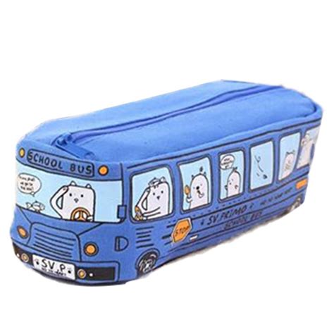 Cute School Bus Pencil Case,large Capacity Canvas Car Pencil Bag,orange,red,yellow,blue ...