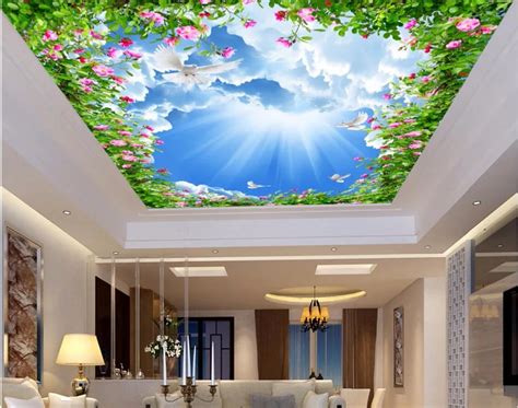 Custom 3d ceiling murals wallpaper home decor painting Sun white clouds of flowers 3d wall ...