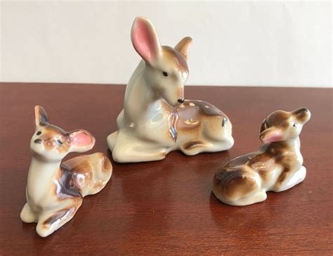 Vintage Doe and Fawn Figurines, Mid Century Deer Figurines, Porcelain Animal Figurine, Woodland ...