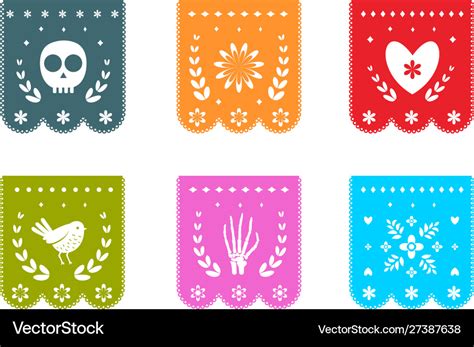 Mexican day dead flags with symbols Royalty Free Vector