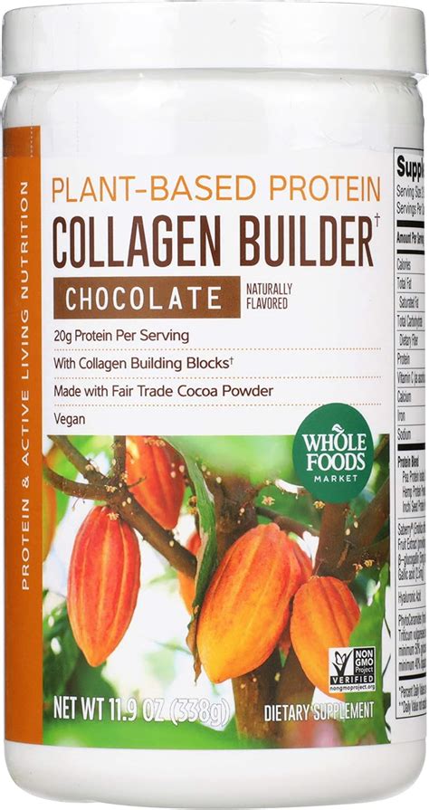 Amazon.com: 365 by Whole Foods Market Chocolate Protein Plant Based Collagen Builder, 11.9 OZ ...