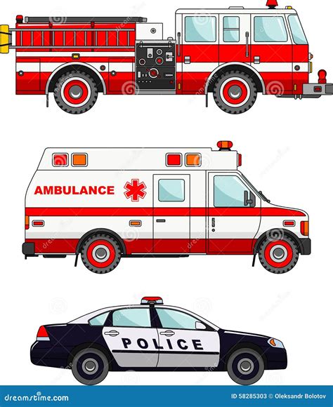 Fire Truck, Police And Ambulance Cars On Stock Vector - Image: 58285303