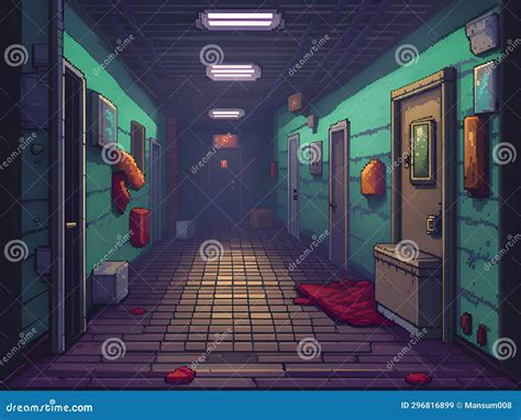 Cartoon Illustration of the Interior of a Room with a Door, Pixel Art ...