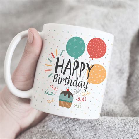 Happy Birthday Coffee Mug Colored Birthday Mug Balloon Mug - Etsy