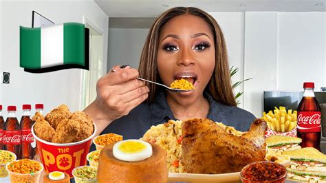 NIGERIAN FAST FOOD MUKBANG | JOLLOF RICE, SALAD, RICE & BEANS, ROASTED CHICKEN — DIMMA UMEH