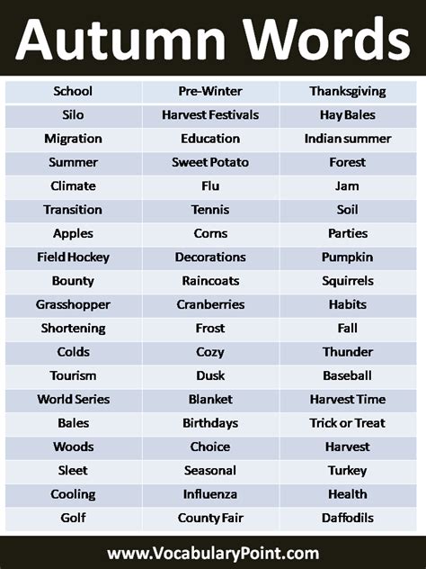 List of Beautiful Autumn Words - Vocabulary Point