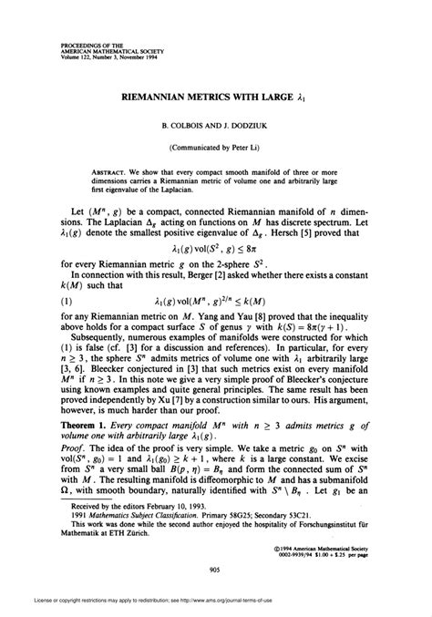 (PDF) Riemannian Metrics with Large λ 1