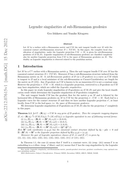 (PDF) Legendre singularities of sub-Riemannian geodesics