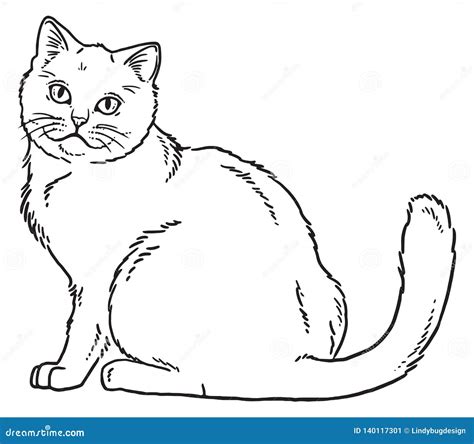 Vector Outline Sketch of a Sitting Cat Stock Illustration - Illustration of isolated, adorable ...