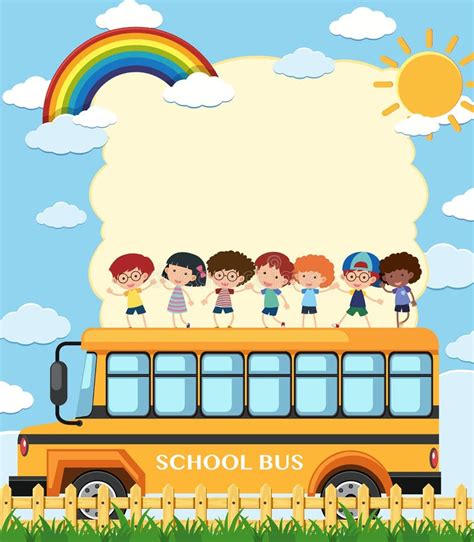 Border Template with Kids on School Bus Stock Vector - Illustration of small, outside: 110177232