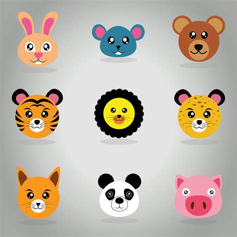 Cute Animal Face Set 1213092 Vector Art at Vecteezy