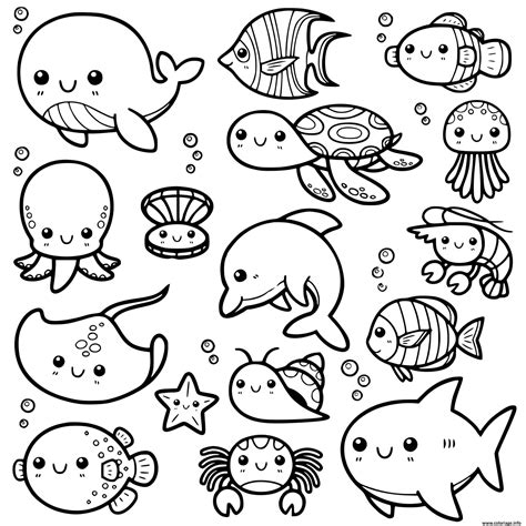 Coloriage animaux de la mer kawaii mignon - JeColorie.com