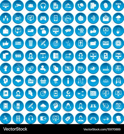 100 contact us icons set blue Royalty Free Vector Image