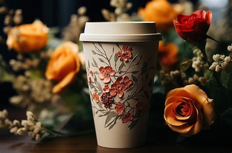 Premium AI Image | a paper cup with flowers next to it