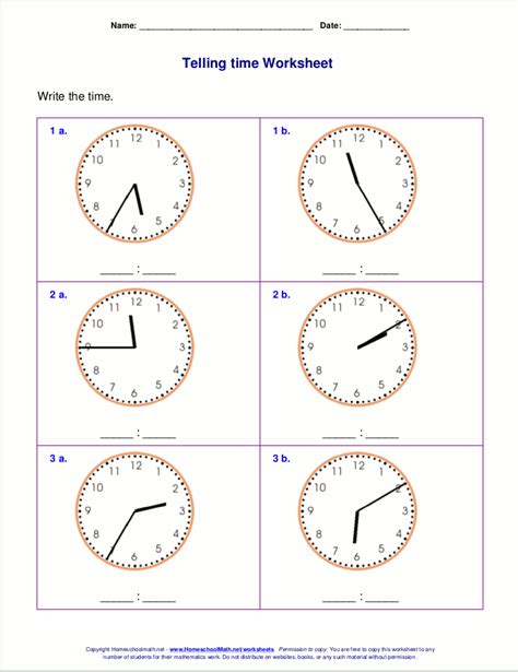 Second Grade Telling Time Worksheet - Free Printable Worksheet