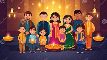 Happy Young Indian Family Celebrating Diwali Festival Together Stock ...