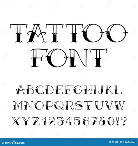 Tattoo Font. Vintage Style Alphabet. Letters and Numbers. Stock Vector - Illustration of drawn ...