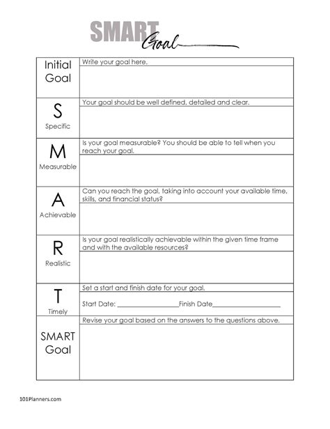 Printable Smart Goals Worksheet