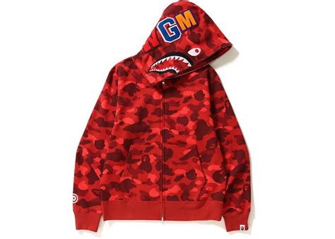 BAPE Color Camo Shark Full Zip Hoodie Red