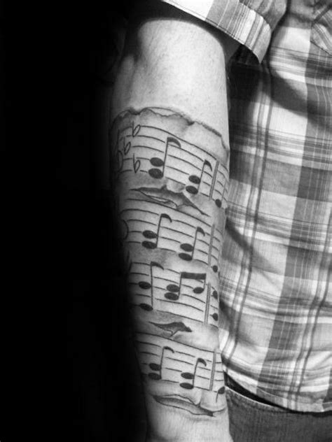 50 Music Staff Tattoo Designs For Men - Musical Pitch Ink Ideas