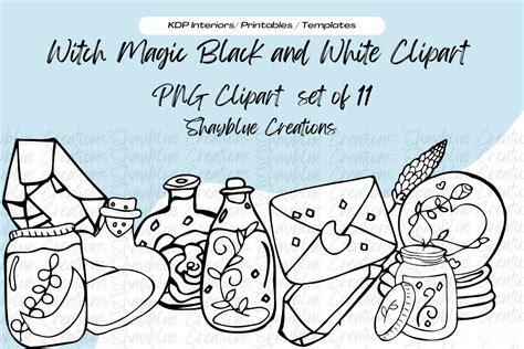 Witch Magic Black and White Clipart Graphic by blue creations ...