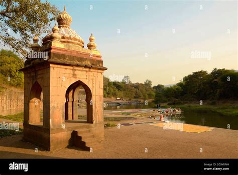 27 Jan 2018, Wai, Maharashtra, India, Temple on Krishna Ghat, Menavali, Wai, Maharashtra, India ...