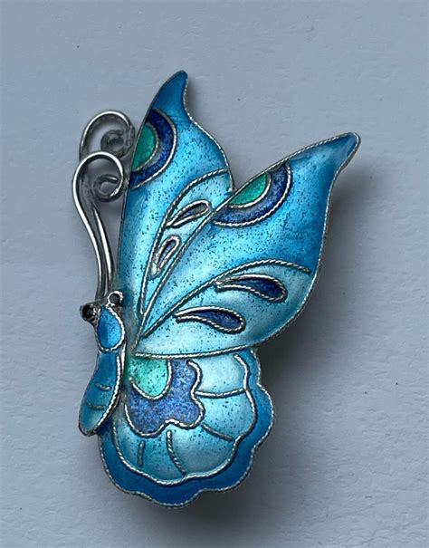 Blue Enamel Butterfly Brooch - Danish Vintage Jewellery