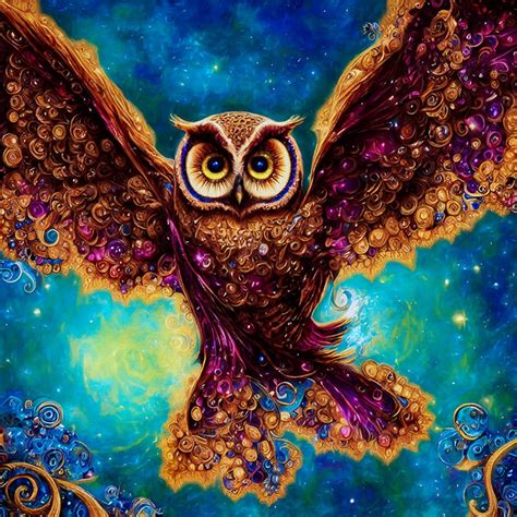 Owl Art, Owl Print, Fantasy Owl Art, Flying Owl Art, Great Horned Owl ...