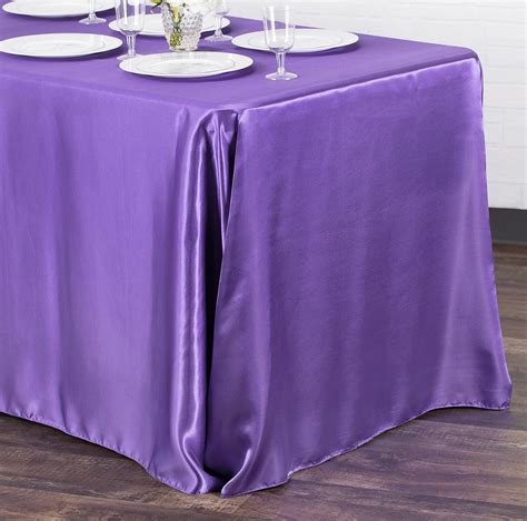 90 x 156 inch Rectangular Satin Tablecloth Purple at CV Linens