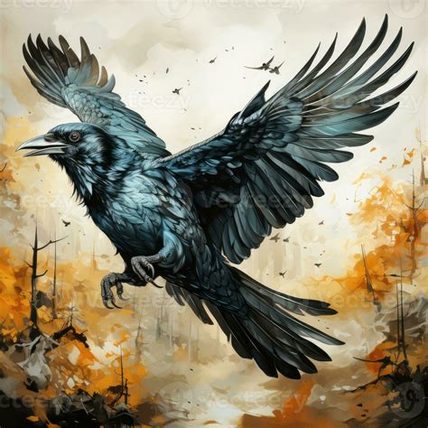 raven bird Halloween illustration artwork scary horror isolated tattoo creepy fantasy cartoon ...