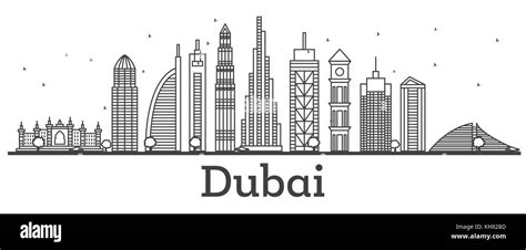 Outline Dubai UAE Skyline with Modern Buildings. Vector Illustration Stock Vector Art ...