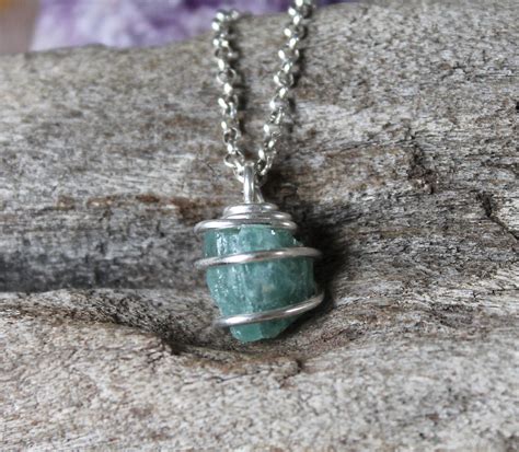 Blue Aquamarine Necklace Wrapped Stone Jewelry Natural