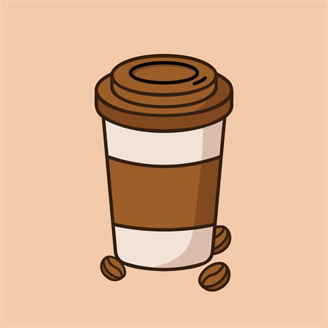 Cute paper coffee cup with coffee beans cartoon icon vector illustration. Coffee drink icon ...