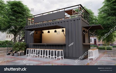 Cafe Container Ilustraciones 3D Edificio portátil: ilustración de stock 2158219217 | Shutterstock