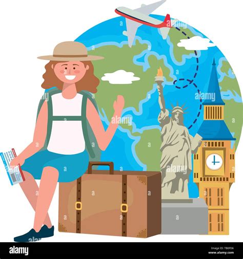 Tourist girl cartoon design, Travel trip vacation tourism and journey theme Vector illustration ...