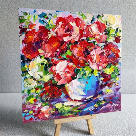 original oil painting Rose red flower impasto artwork Floral still life wall art | eBay