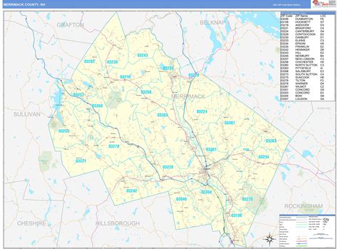 Merrimack County, NH Zip Code Wall Map Basic Style by MarketMAPS - MapSales