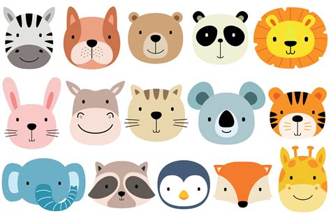 Cute Face Animals (Vector) Graphic by medzcreative · Creative Fabrica